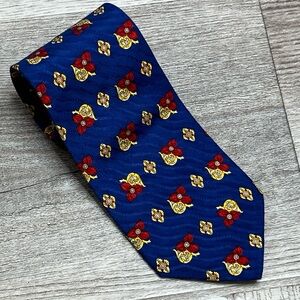 Dormeuil Paris London 100% Pure Silk Mens Tie Royal Blue Red and Yellow Floral